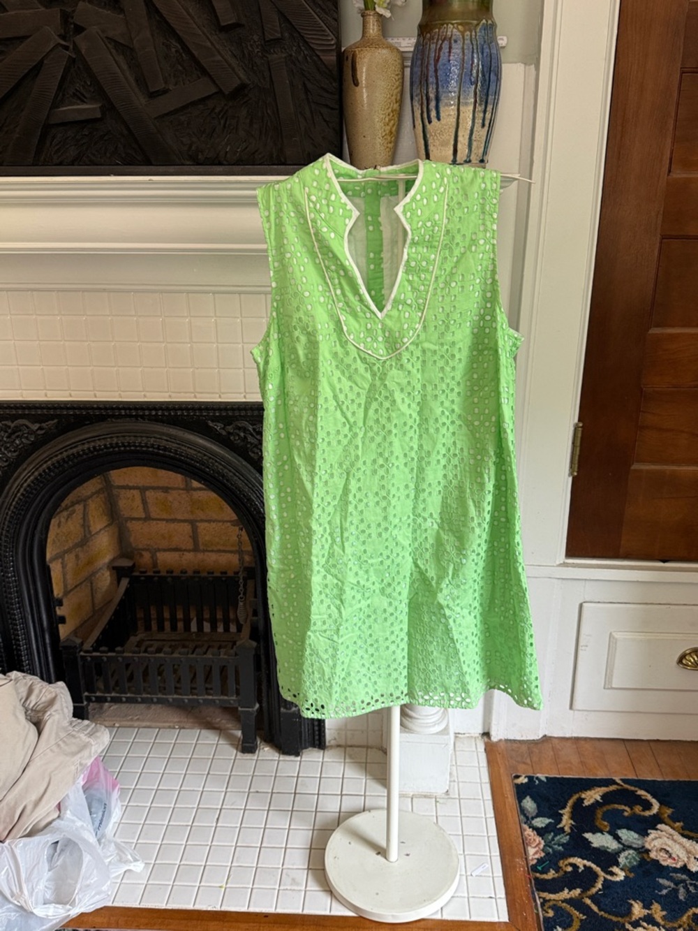 crown & ivy Bright Lime Green Eyelet Sleeveless dress- worn a few times